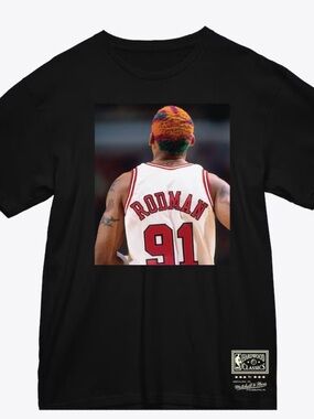 Nostalgia Dennis Rodman Black Tee with White Hardwood Classics Logo
